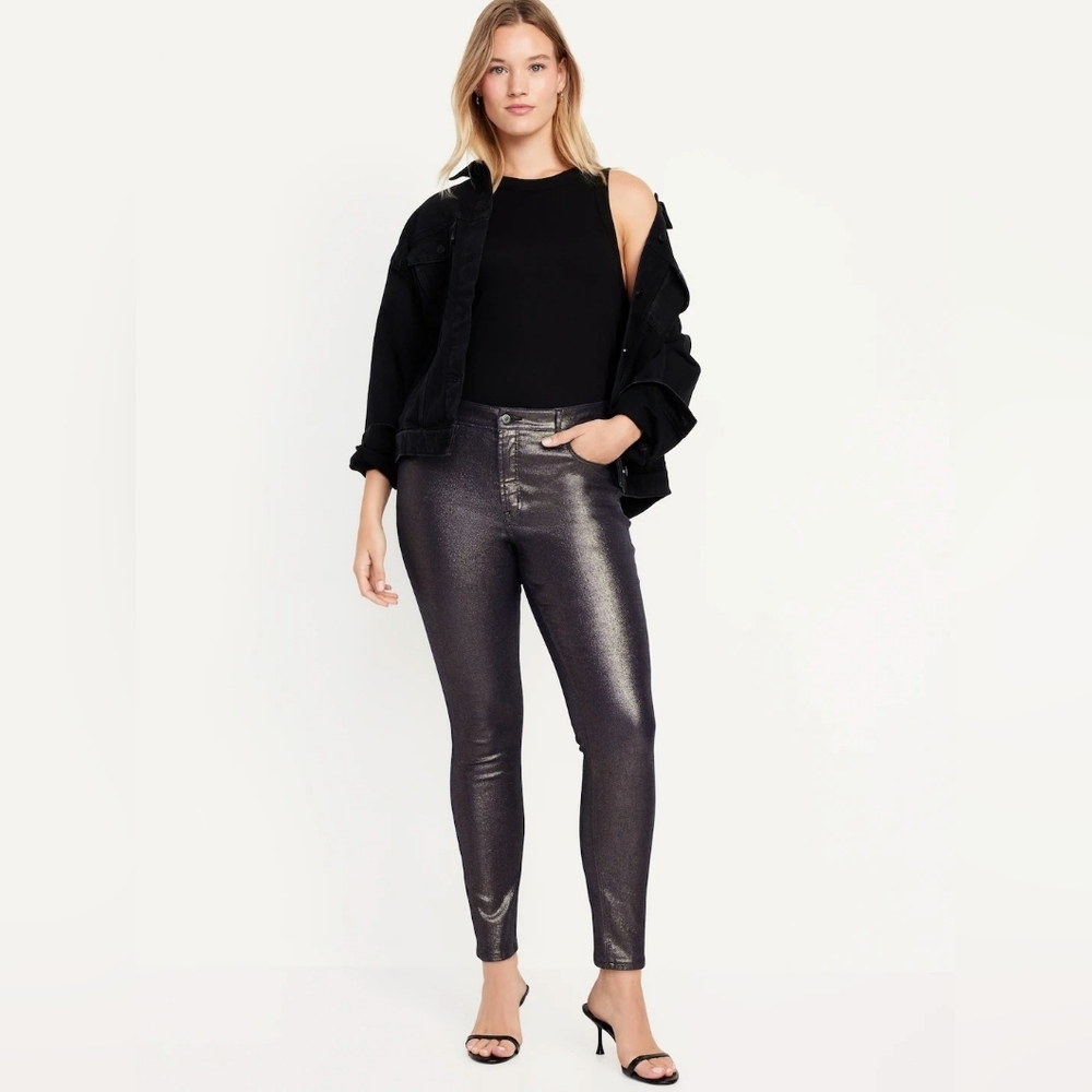 Old Navy High-Waisted Shine Rockstar Super-Skinny Jeans in Black Shine, 18 Tall